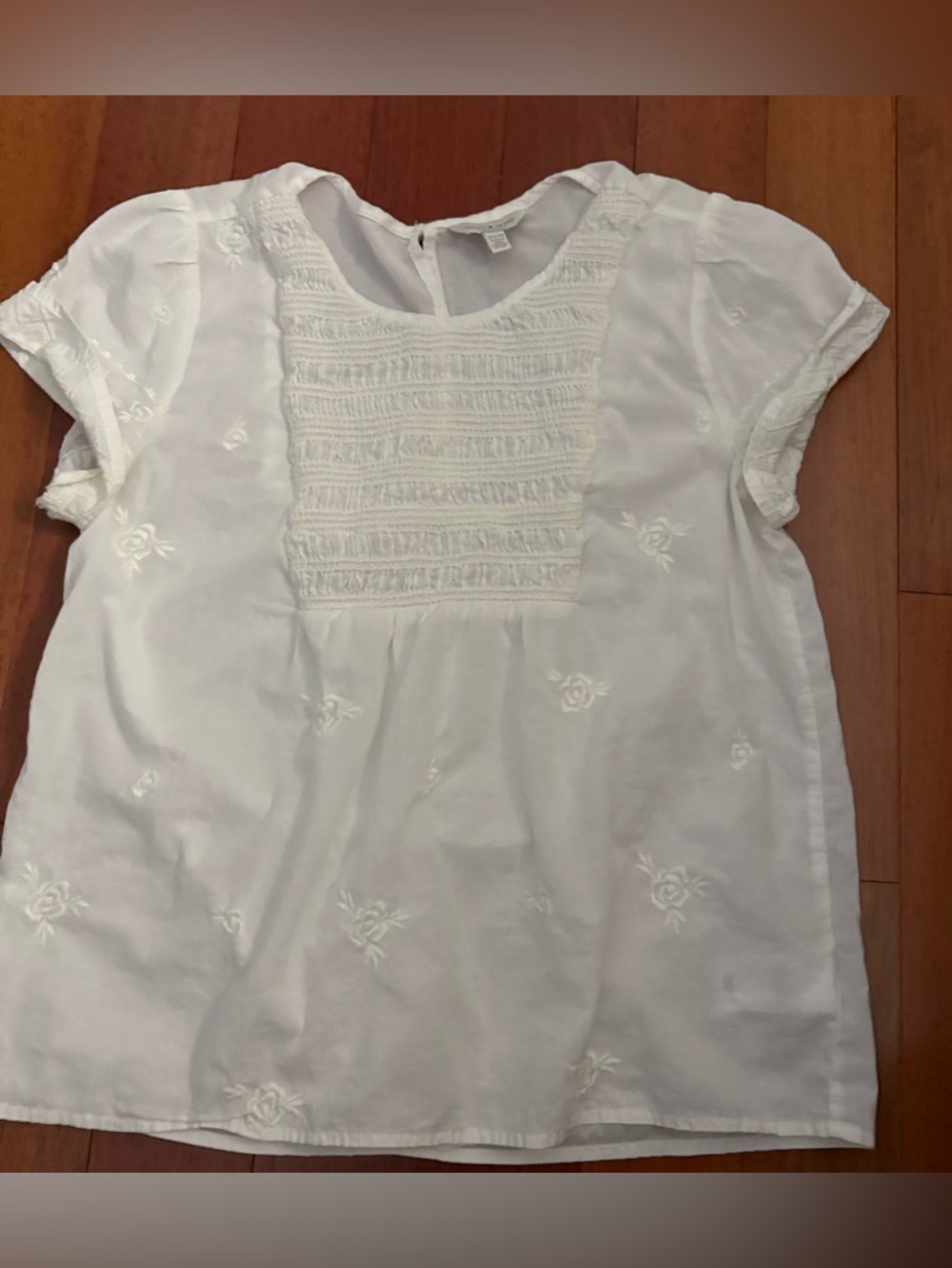 Lucky Brand Womens Boho Peasant Blouse XS White Cottagecore Embroidered Smocked - Picture 2 of 14